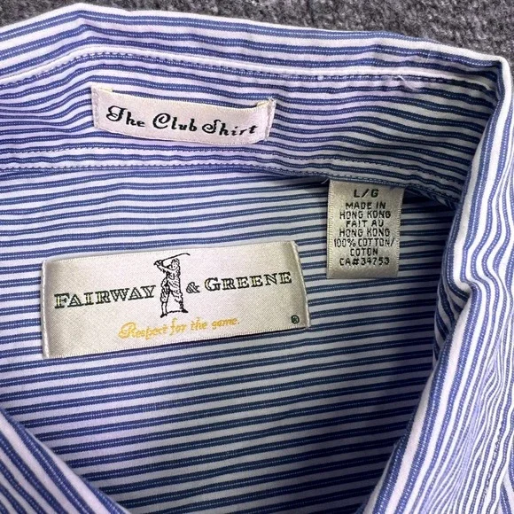 VTG Fairway & Greene Shirt Men L Blue Stripe Club Long Sleeve Preppy Golf Button - Picture 5 of 16
